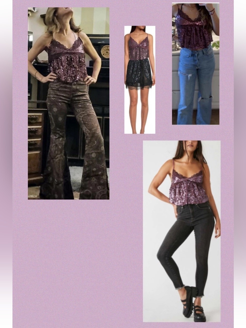 🆕 Free People Right Rhythm Sequin Cami Top Small Wine Combo - Picture 3 of 15